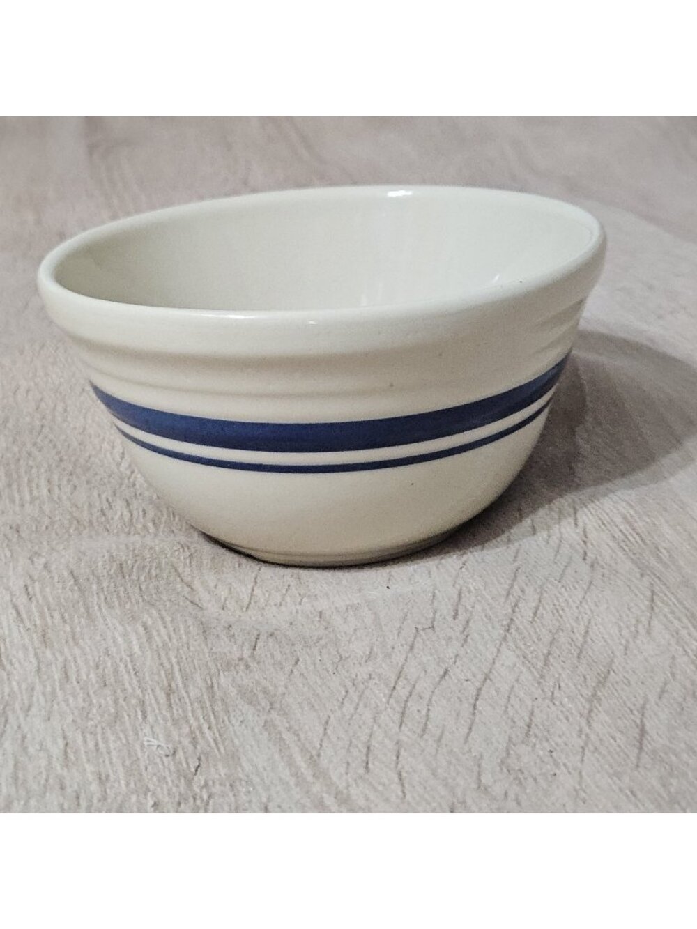 Vintage Roseville USA Stoneware Bowl, Blue and White Striped Bowl 6in